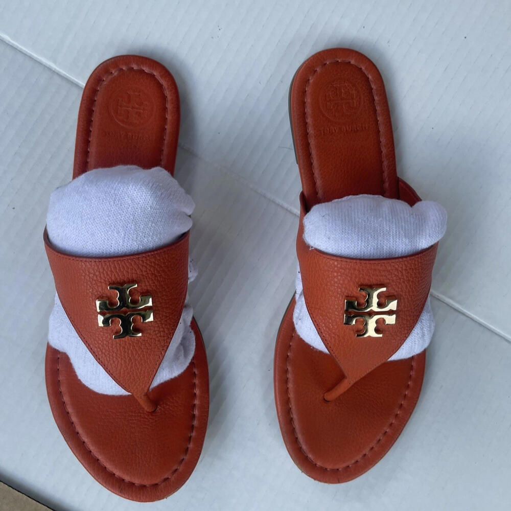 Tory Burch Miller Metallic Gold Pebbled Leather Sandals Thong Size 9 WOMEN'S - Picture 2 of 11